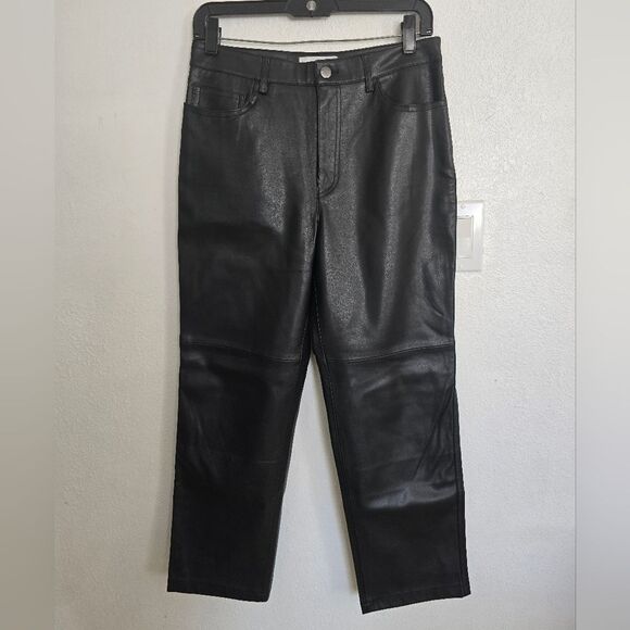 Mango Leather-effect Straight Black Pants Size 6 - Picture 2 of 14